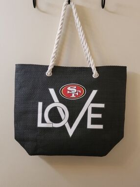 San Francisco 49ers LOVE Tote Bag in Black and White